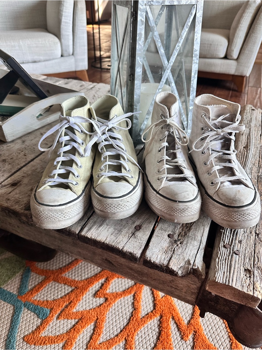 Converse bundle-2 Classic High-Top Canvas Sneakers in Light Green and white. 8